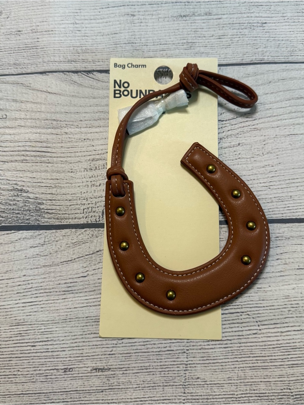No Boundaries Tan/Brown Horseshoe Bag Charm with Studs